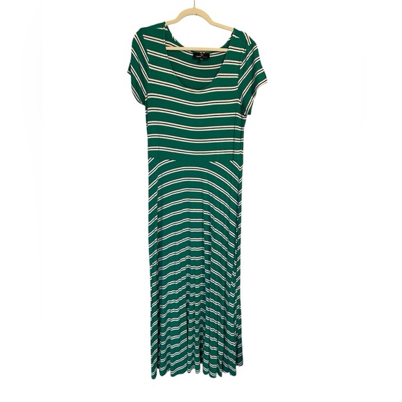 Ronni Nicole White and Green Casual A-Line Maxi Dress Size Large Jersey Striped - Picture 3 of 8